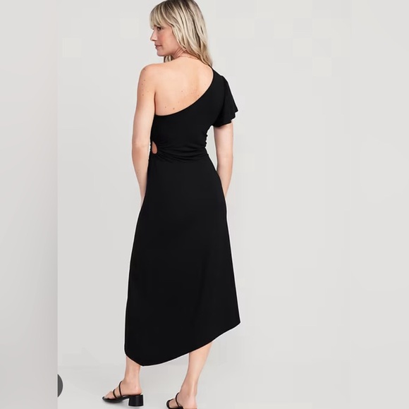 Fitted one shoulder asymmetric cutout stretch knit midi dress - Picture 2 of 7